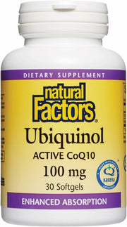 Natural Factors Ubiquinol 100 mg bottle front view for energy support