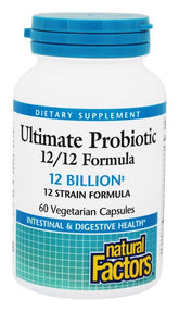 Natural Factors Ultimate Probiotic 12/12 bottle on kitchen counter for daily digestive balance