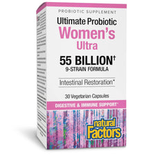 Natural Factors Ultimate Probiotic Women’s Ultra 55 Billion bottle supports gut balance.