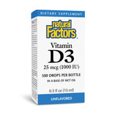 Natural Factors Vitamin D3 Drops bottle for daily 1000 IU support.