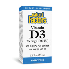 Natural Factors Vitamin D3 Drops bottle for daily 1000 IU support.