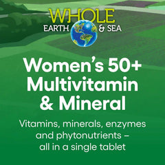 Natural Factors Whole Earth & Sea Women 50+ bottle top with premium seal.