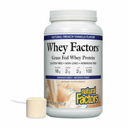 Natural Factors Whey Factors French Vanilla container emphasizes convenient daily protein for active use