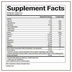 Natural Factors Whey Factors pour image with smooth chocolate shake.