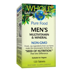 Natural Factors Whole Earth & Sea men's multivitamin bottle front shows vegan daily nourishment.