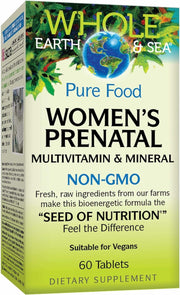 Natural Factors Whole Earth Sea Prenatal bottle closeup showing vegan tablets for daily support