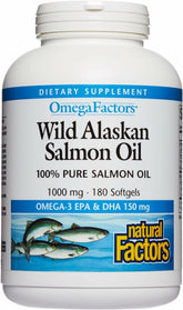 Natural Factors Wild Alaskan Salmon Oil bottle pour for simple daily dosing.