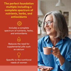 Natural Factors Women's Plus MultiStart label closeup highlights adrenal support blend.