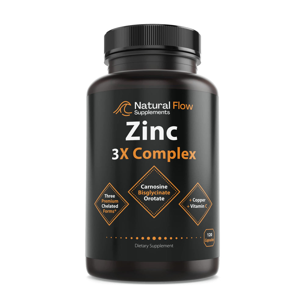 Natural Flow 3X Zinc Carnosine bottle pour showing easy-on-the-stomach design
