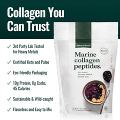 Natural Force Clean Marine Collagen Powder Label displays keto and paleo certification.