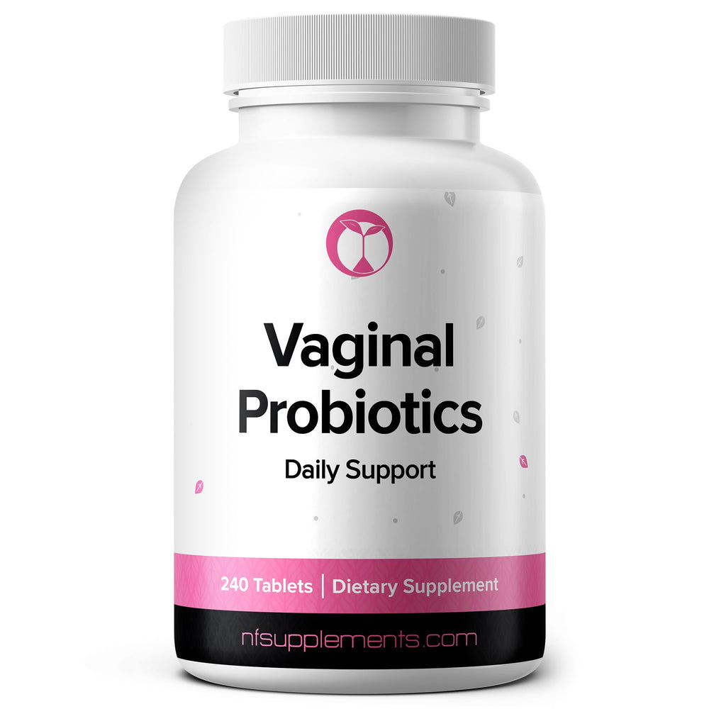 Natural Foundation Vaginal Probiotics bottle displaying 240 tablets for daily balance.