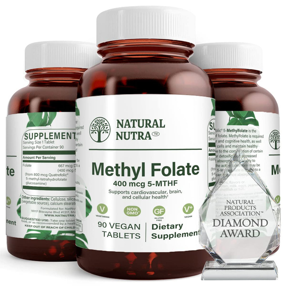 Natural Nutra Methyl Folate with Quatrefolic bottle front view for daily wellness