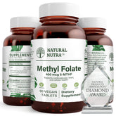 Natural Nutra Methyl Folate with Quatrefolic bottle front view for daily wellness