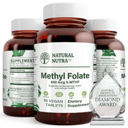 Natural Nutra Methyl Folate with Quatrefolic bottle front view for daily wellness