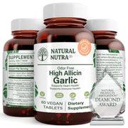 Natural Nutra garlic tablet with vanilla coating for odor reduction and easy swallowing.