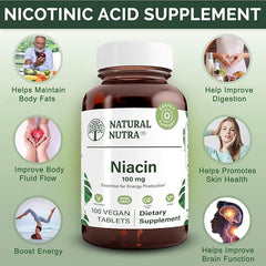 Natural Nutra Niacin time-release label indicating slower absorption for sustained energy