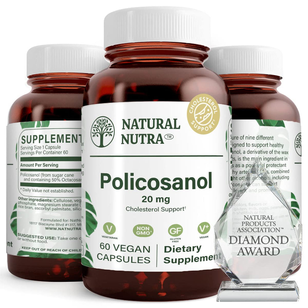 Natural Nutra Policosanol 20mg bottle front promoting circulation support