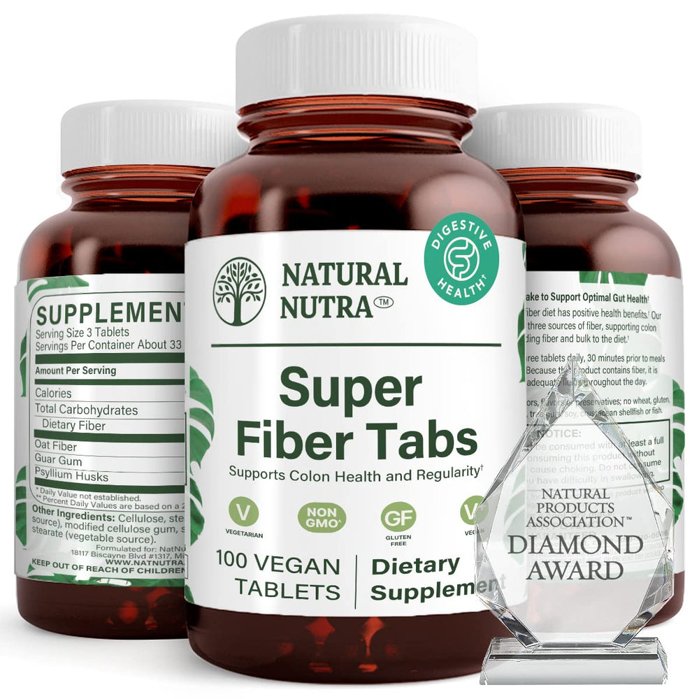 Natural Nutra Super Fiber bottle with label highlighting digestive and heart health support