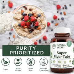 Natural Nutra Super Fiber tablets array showing balanced fiber blend