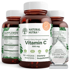 Natural Nutra Vitamin C wafers Raspberry-Cherry flavor for immune support.