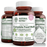 Natural Nutra Whole Food Multivitamin bottle showing ingredients for daily wellness.