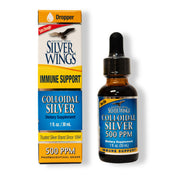 Natural Path Silver Wings colloidal silver bottle shows 500ppm strength for daily use.