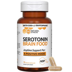 Natural Stacks Serotonin Brain Food label close up highlights ingredients