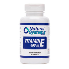 Natural Systems Vitamin E 60 Softgels bottle pour for daily antioxidant support.