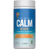 Natural Vitality CALM Kids Gummies bottle showcases kid-friendly magnesium for daily stress support