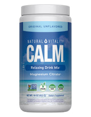 Natural Vitality CALM bottle being poured to make a soothing magnesium drink.