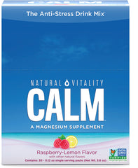 Natural Vitality CALM raspberry lemon packets for on-the-go calm moments.