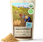 NaturaleBio Maca Powder Organic 1lb in a bag, ideal for daily smoothies.