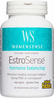 Natural Factors EstroSense bottle front for hormone balance support.