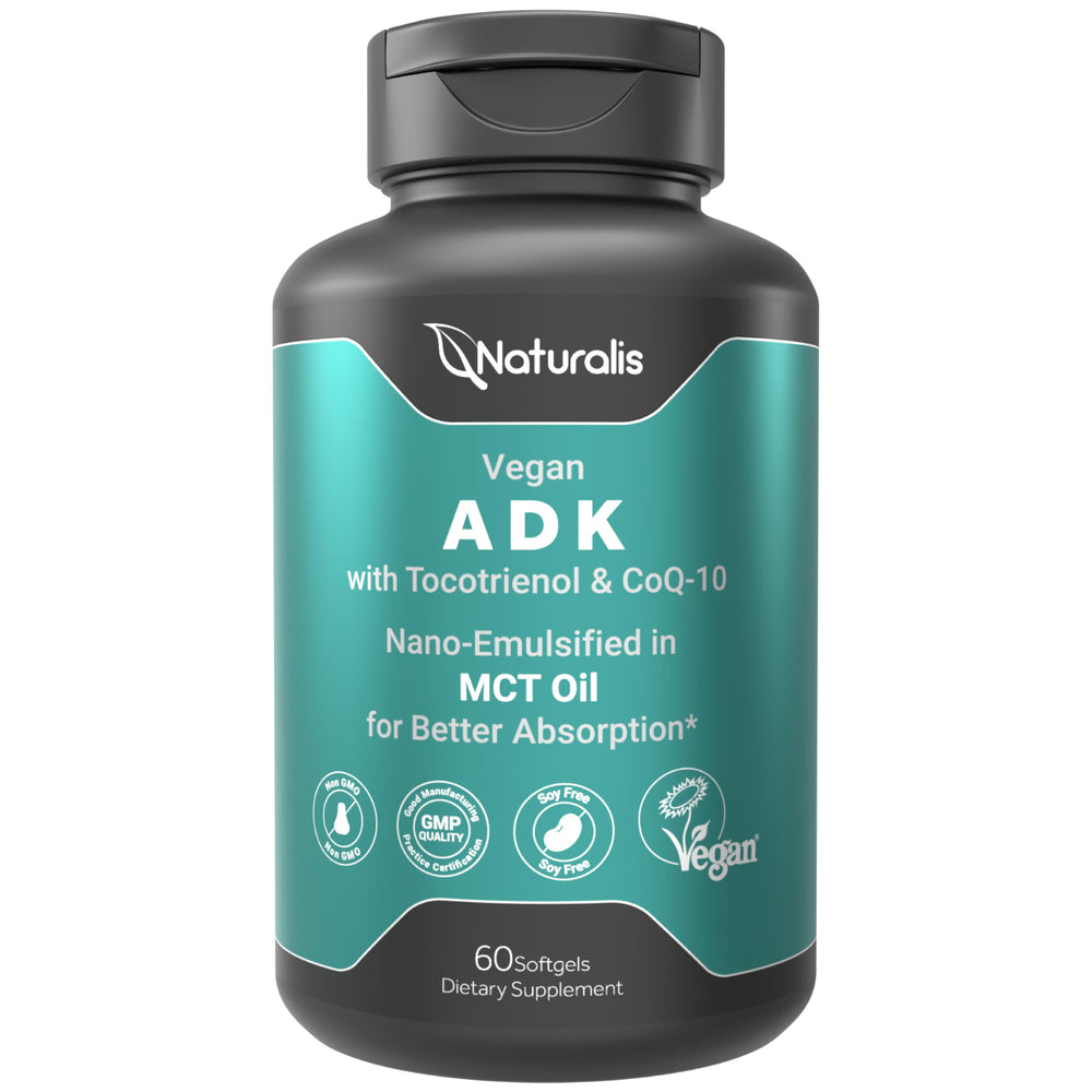 Naturalis Vegan Vitamin ADK bottle front showing plant-based blend for daily support