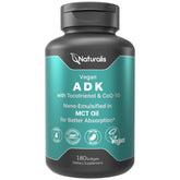 Naturalis bottle pour showing ADKE with CoQ-10 for easy daily use