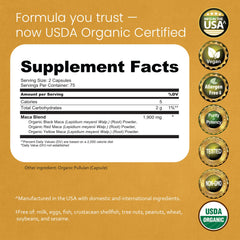 NaturaLife Labs Maca Red bottle back label view with ingredients.