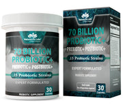 NaturaLife Labs Probiotics bottle showing 70 billion CFU for daily use.