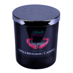 Naturally Wicked Spellbinding Vengeance Candle with wood wick crackles during rituals.