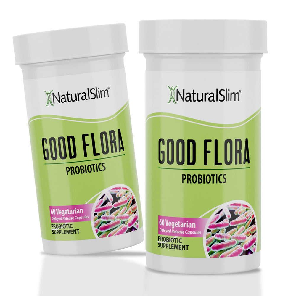 NaturalSlim Good Flora bottle front showing gentle probiotic formula for gut balance.