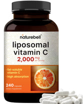 NatureBell liposomal vitamin C bottle front view highlighting max strength formulation for daily support.