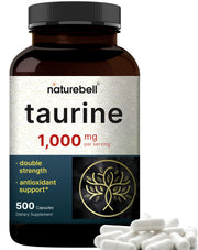 NatureBell Taurina 1000 mg, cápsulas fáciles de tomar para energía diaria.