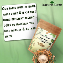 Nature Blaze Pure Safed Musli packaging demonstrates careful outer wrap for safe transit.