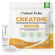 Nature Echo Creatine travel pack packaging, portable and mess-free for workouts on the go.