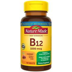 Nature Made B12 1000 mcg fast dissolve tablet under tongue for convenient energy support.