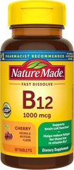 Nature Made B-12 sublingual lozenge bottle shows a 3-pack for daily energy support.