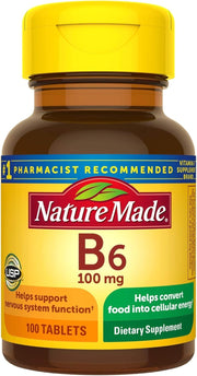 Nature Made B6 100 mg tablets bottle front for easy daily energy support.