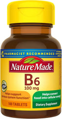 Nature Made B6 100 mg tablets bottle front for easy daily energy support.