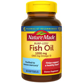 Nature Made Burp-Less Fish Oil bottle shows 1200 mg omega-3 per serving.