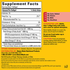 Nature Made Burp Less Ultra Omega-3 softgels label highlights purified EPA and DHA.