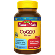 Nature Made CoQ10 200 mg softgels bottle supports cellular energy and heart health.